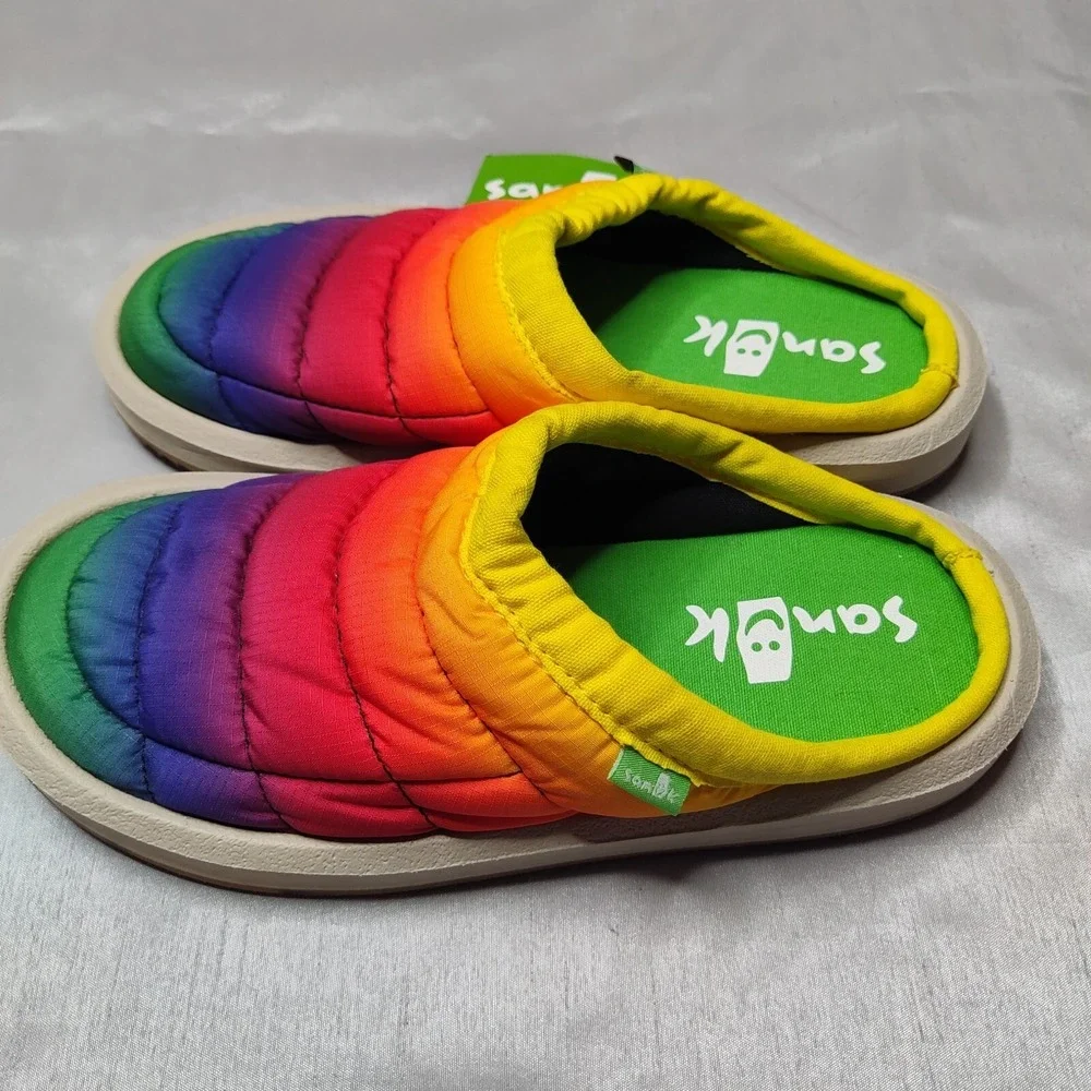 SANUK Girls Size 3 Lil Puffer Low Rainbow Mule Sandal Slippers‎ NEW